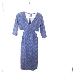 Faux Denim Midi Dress with Side and Back Cutouts